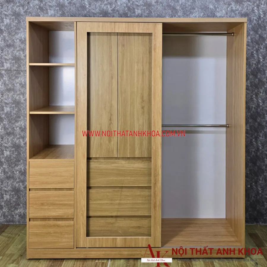 Tủ Quần Áo Cửa Lùa Gỗ MDF Kết Hợp Cánh Kính Đẹp Giá Rẻ