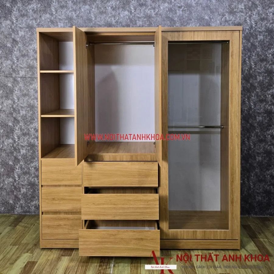 Tủ Quần Áo Cửa Lùa Gỗ MDF Kết Hợp Cánh Kính Đẹp Giá Rẻ