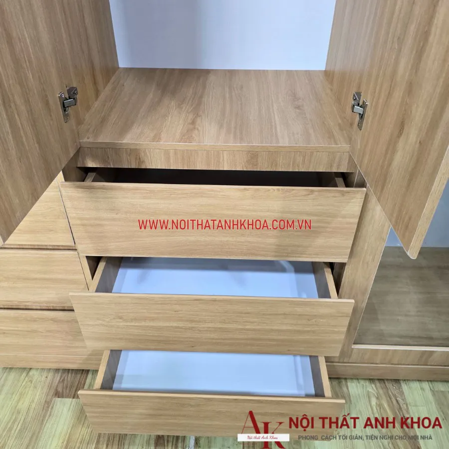 Tủ Quần Áo Cửa Lùa Gỗ MDF Kết Hợp Cánh Kính Đẹp Giá Rẻ