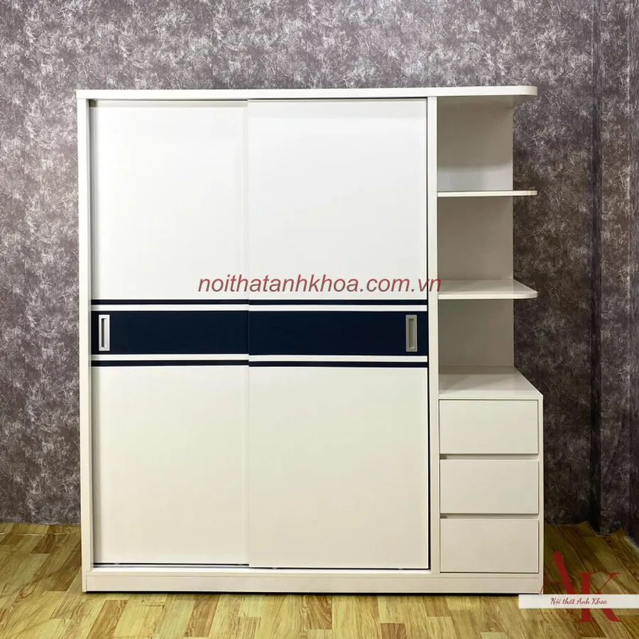 Tủ Quần Áo Cửa Lùa Màu Trắng Phối Sọc Sang Trọng Giá Rẻ