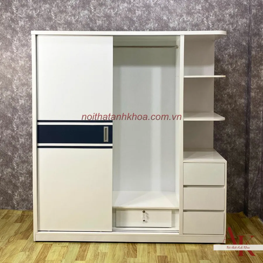 Tủ Quần Áo Cửa Lùa Màu Trắng Phối Sọc Sang Trọng Giá Rẻ