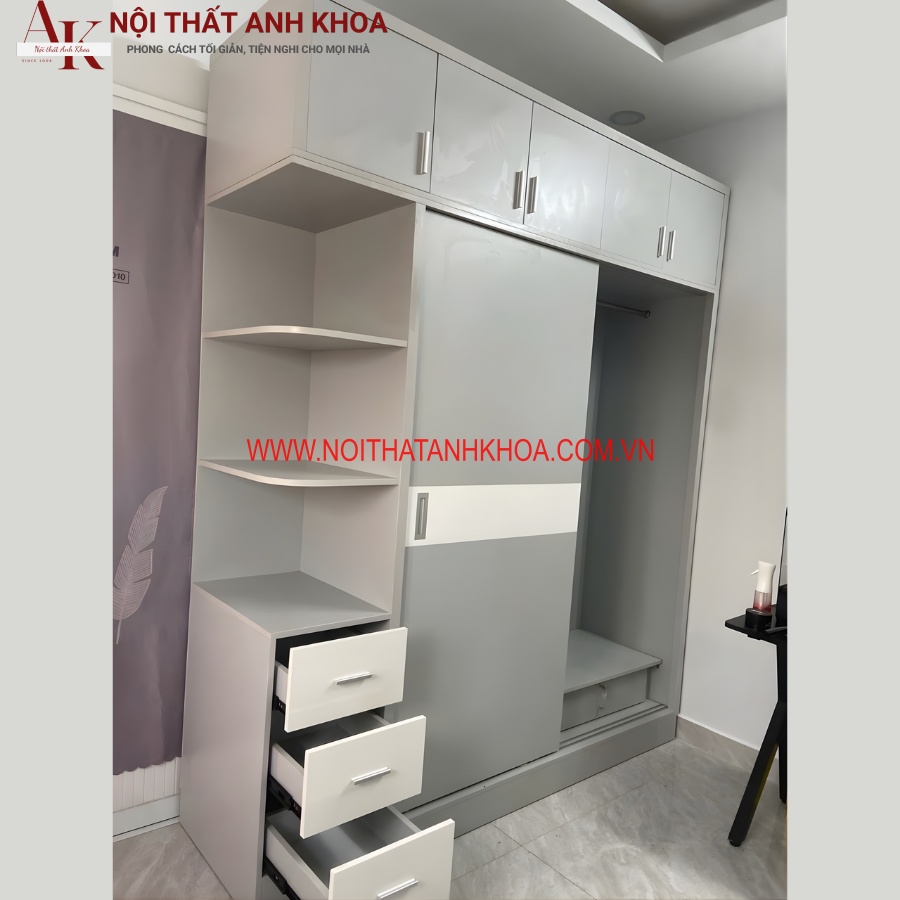 Mẫu Tủ Quần Áo Đẹp Cửa Lùa Gỗ Công Nghiệp Màu Tối Cao Cấp Hiện Đại