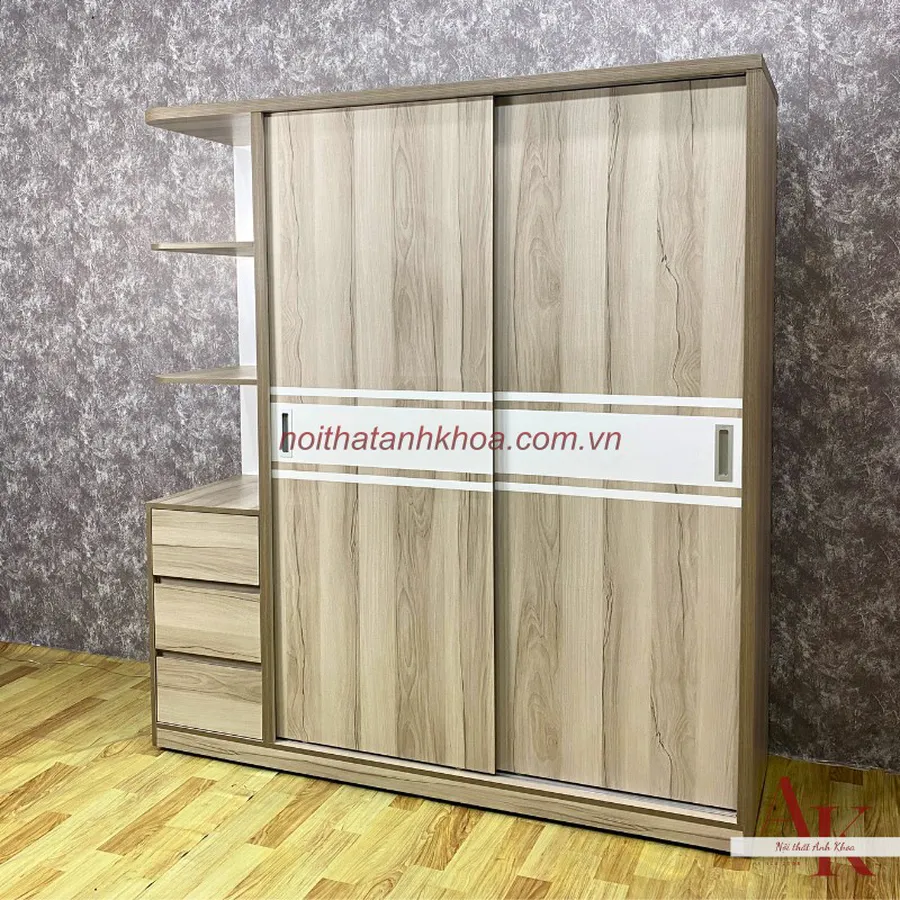 Tủ Quần Áo Cửa Lùa Phối Sọc Trắng Có Kệ Cao Cấp Hiện Đại