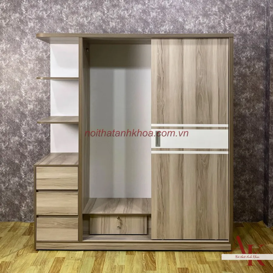 Tủ Quần Áo Cửa Lùa Phối Sọc Trắng Có Kệ Cao Cấp Hiện Đại