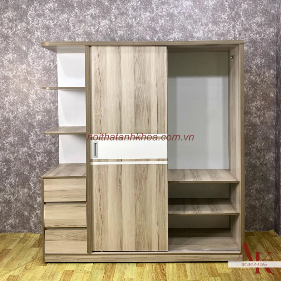 Tủ Quần Áo Cửa Lùa Phối Sọc Trắng Có Kệ Cao Cấp Hiện Đại