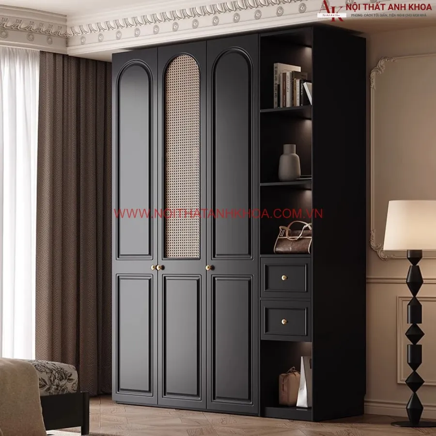 Tủ Quần Áo Màu Đen Gỗ Công Nghiệp Sang Trọng Đẳng Cấp