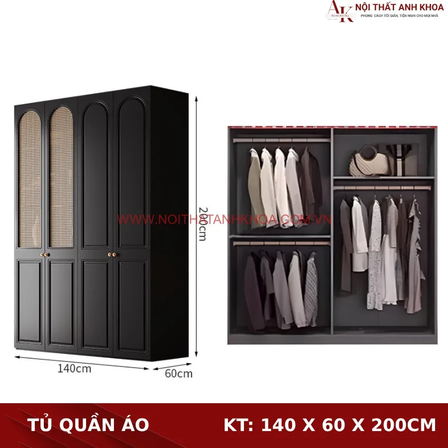 Tủ Quần Áo Màu Đen Gỗ Công Nghiệp Sang Trọng Đẳng Cấp