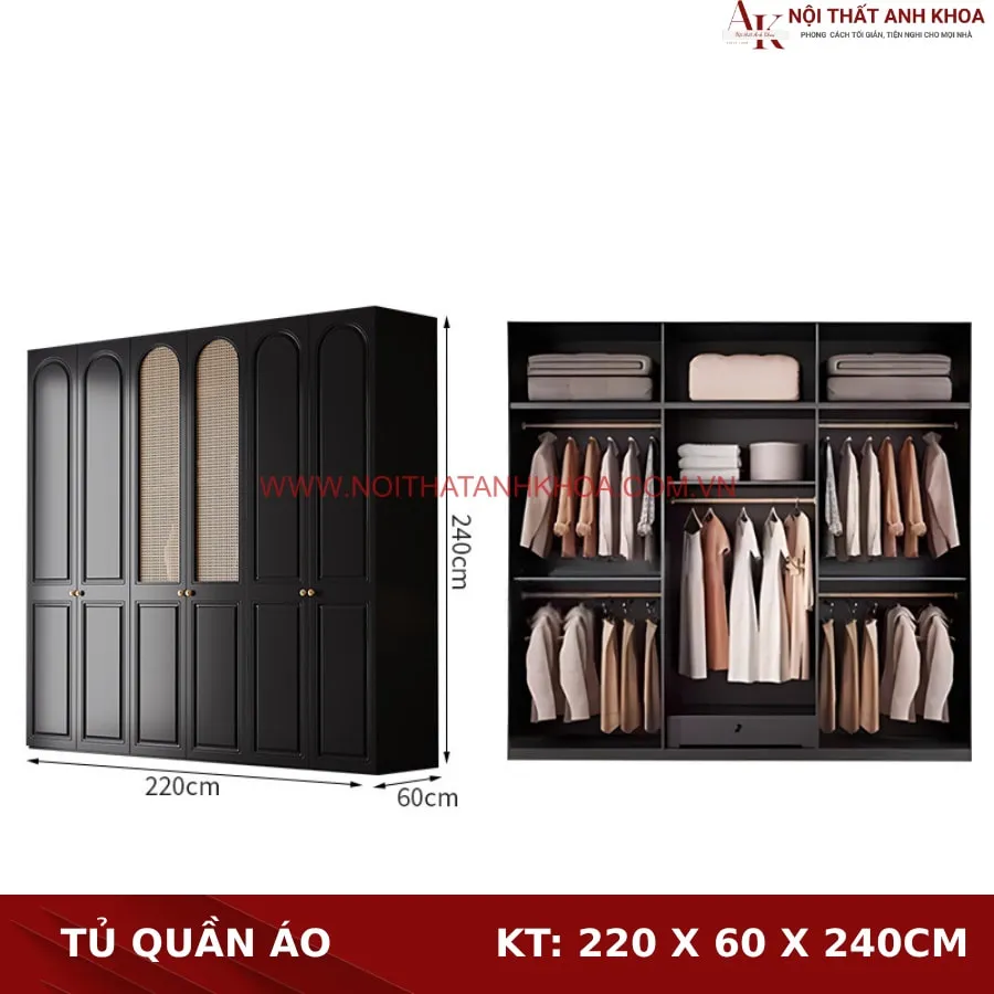 Tủ Quần Áo Màu Đen Gỗ Công Nghiệp Sang Trọng Đẳng Cấp