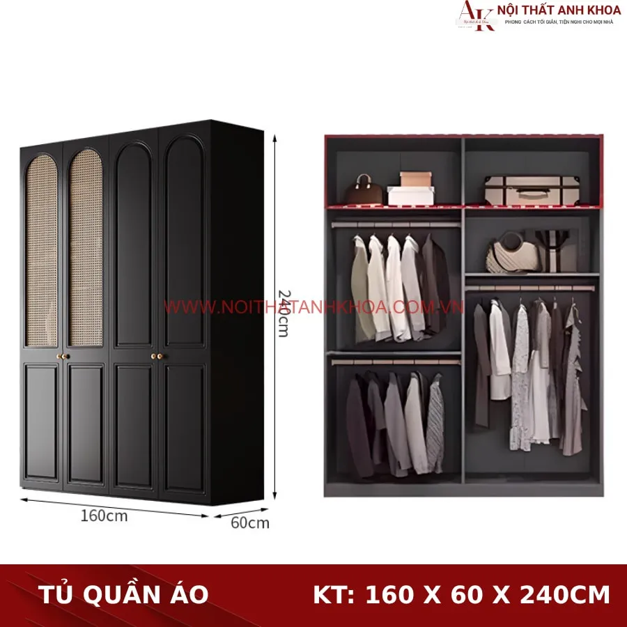 Tủ Quần Áo Màu Đen Gỗ Công Nghiệp Sang Trọng Đẳng Cấp