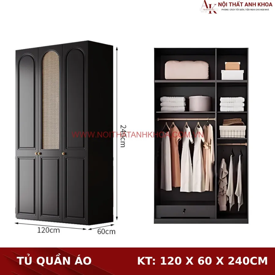 Tủ Quần Áo Màu Đen Gỗ Công Nghiệp Sang Trọng Đẳng Cấp