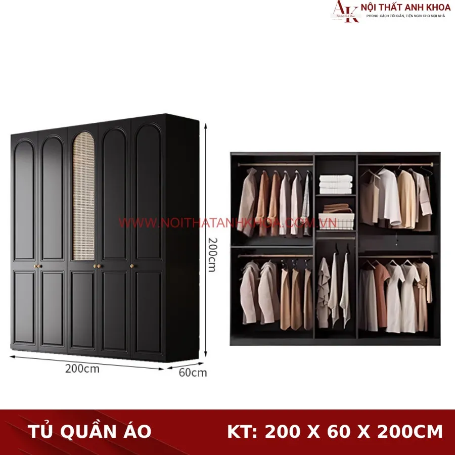 Tủ Quần Áo Màu Đen Gỗ Công Nghiệp Sang Trọng Đẳng Cấp