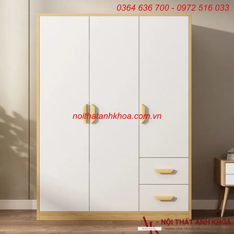 Tủ Quần Áo Giá Rẻ Gỗ Công Nghiệp Màu Vàng Phối Cánh Trắng