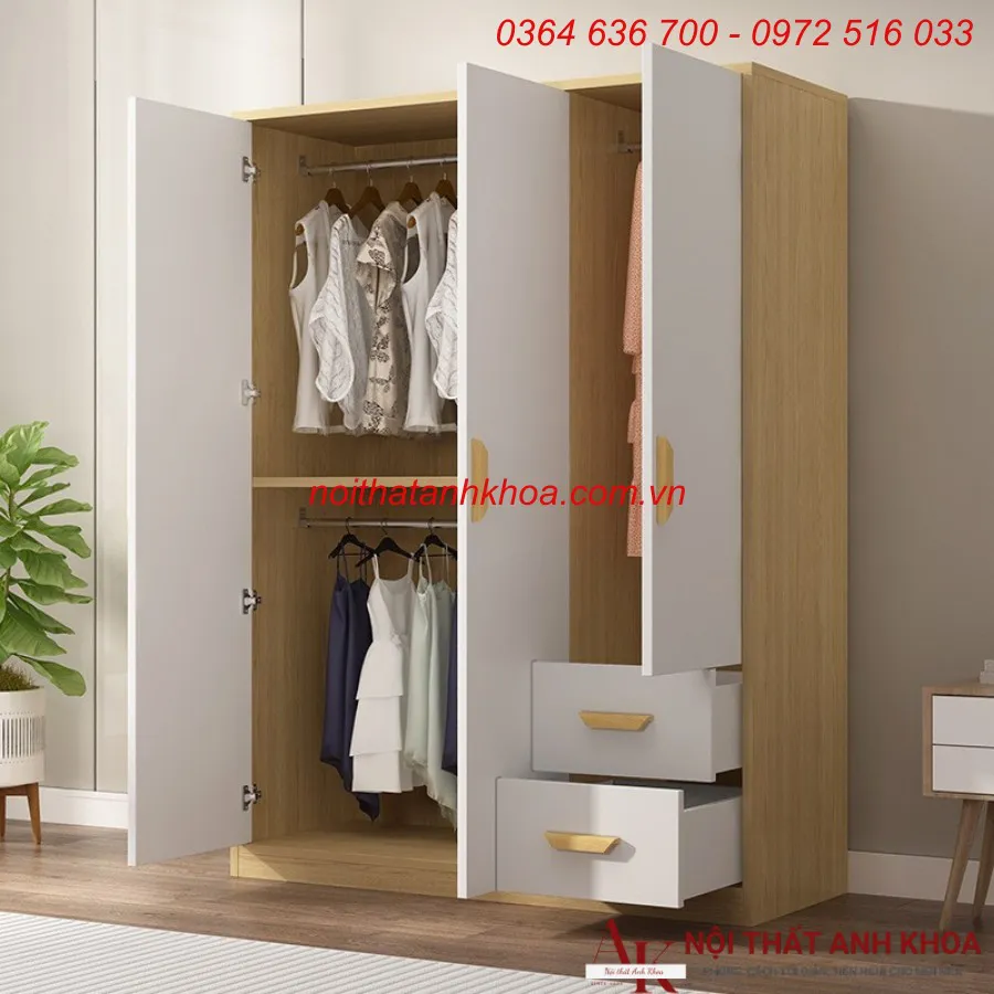 Tủ Quần Áo Giá Rẻ Gỗ Công Nghiệp Màu Vàng Phối Cánh Trắng