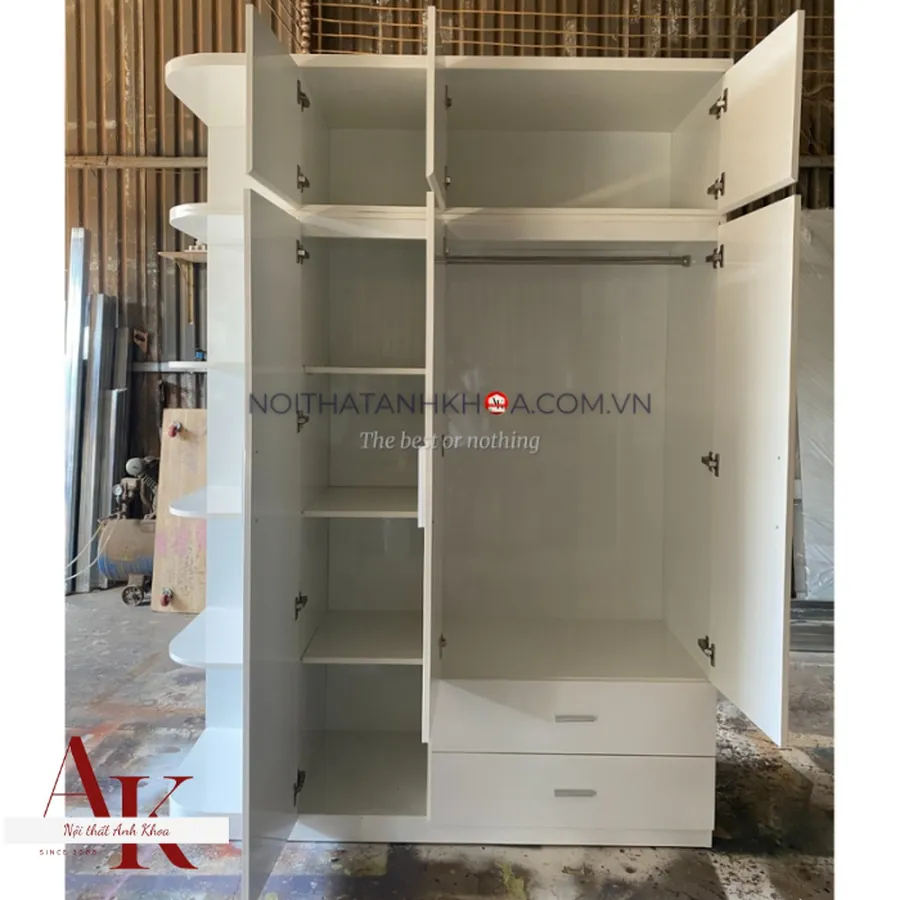 Tủ Quần Áo Giá Rẻ Màu Trắng Gỗ Công Nghiệp Cao Cấp