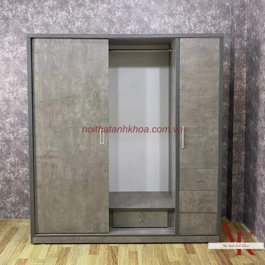 Tủ Quần Áo Giá Rẻ Gỗ MDF Màu Bê Tông Bền Cao Cấp