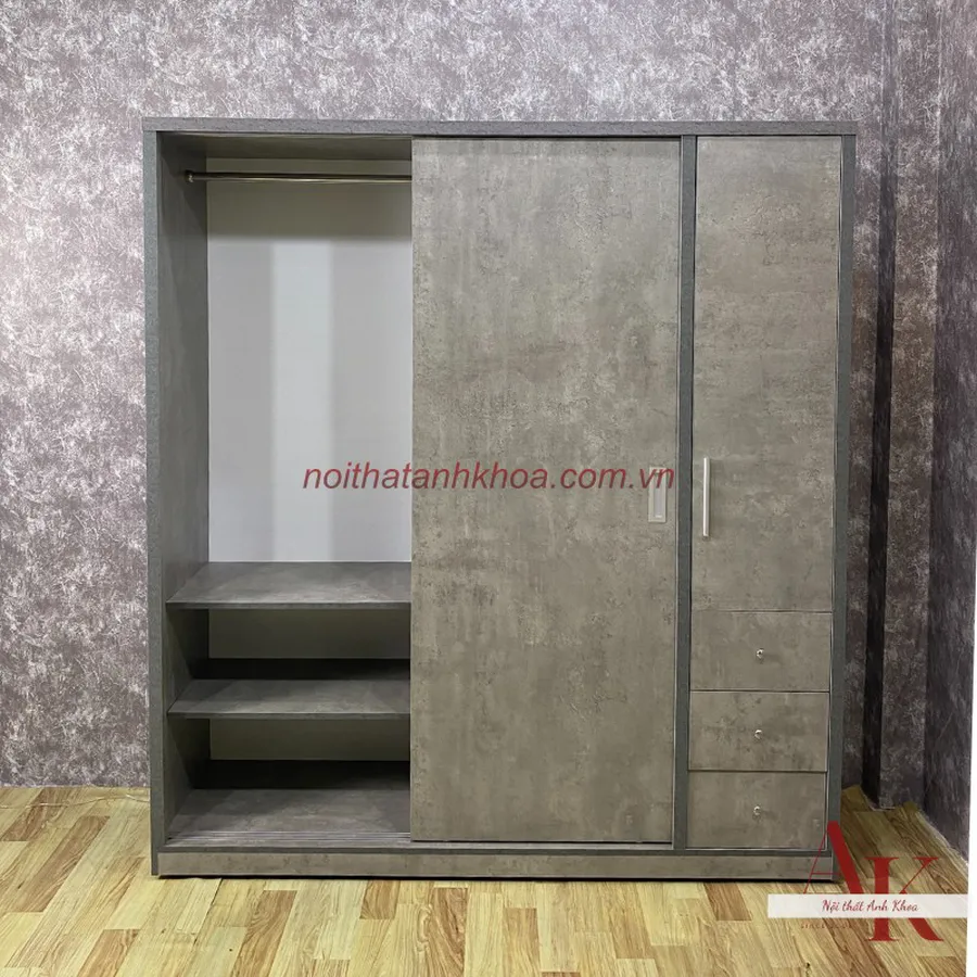 Tủ Quần Áo Giá Rẻ Gỗ MDF Màu Bê Tông Bền Cao Cấp