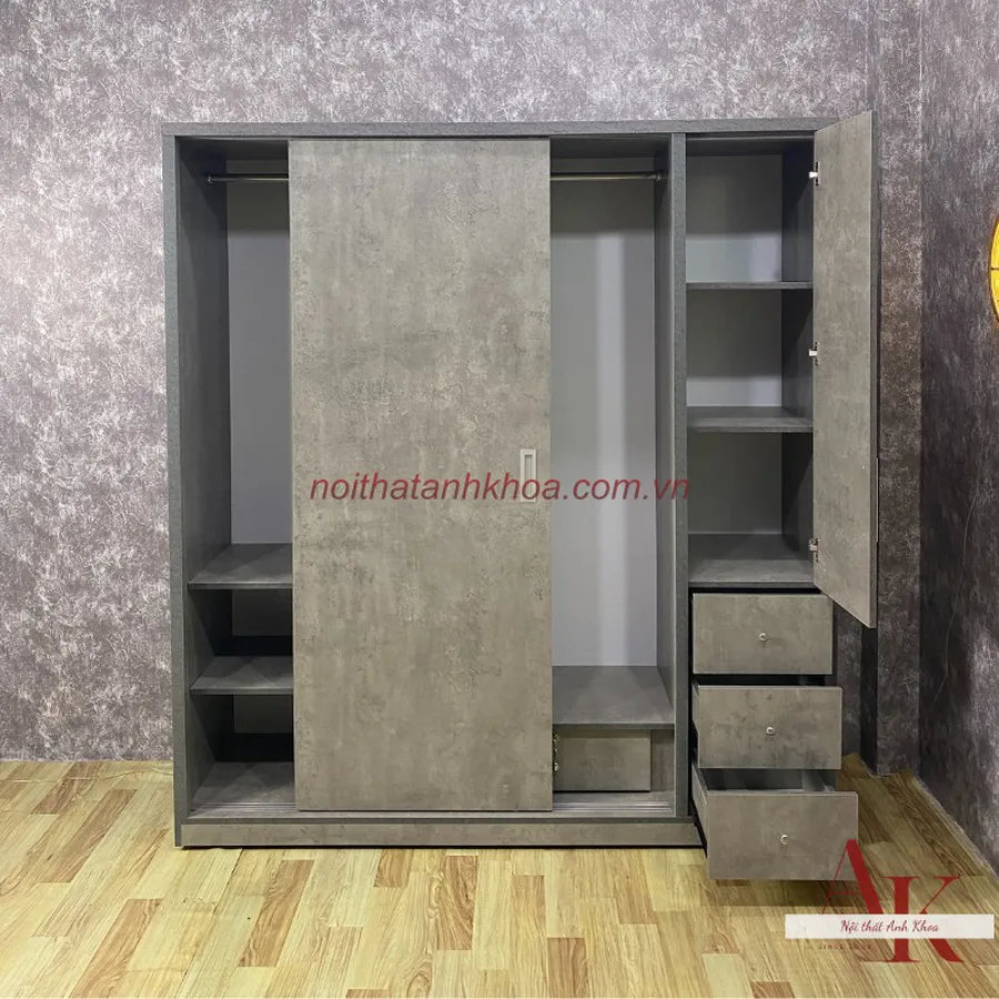 Tủ Quần Áo Giá Rẻ Gỗ MDF Màu Bê Tông Bền Cao Cấp