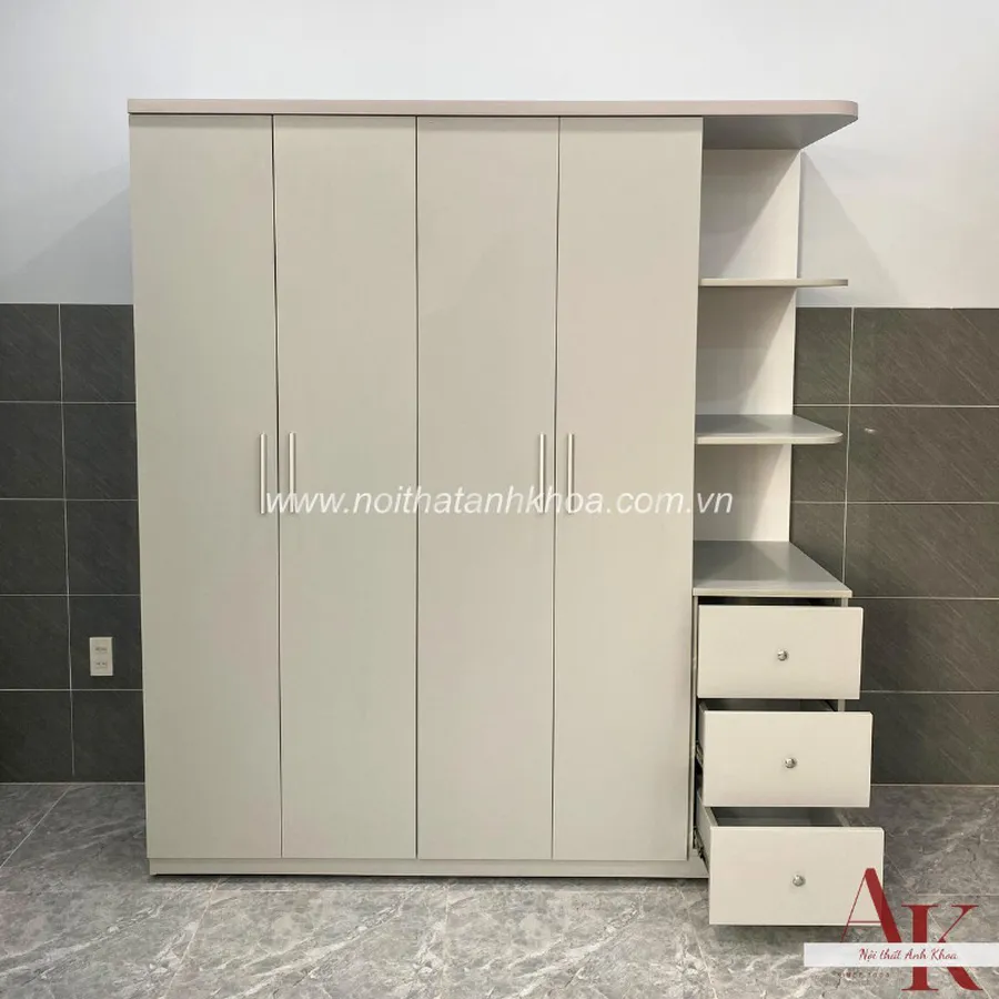 Tủ Quần Áo Giá Rẻ Gỗ MDF Màu Xám Trắng Hiện Đại Phong Cách