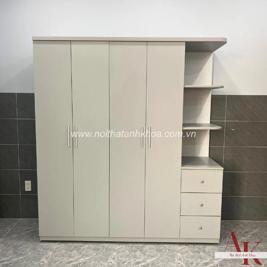 Tủ Quần Áo Giá Rẻ Gỗ MDF Màu Xám Trắng Hiện Đại Phong Cách