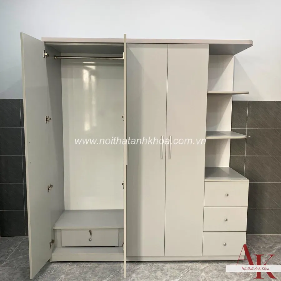 Tủ Quần Áo Giá Rẻ Gỗ MDF Màu Xám Trắng Hiện Đại Phong Cách