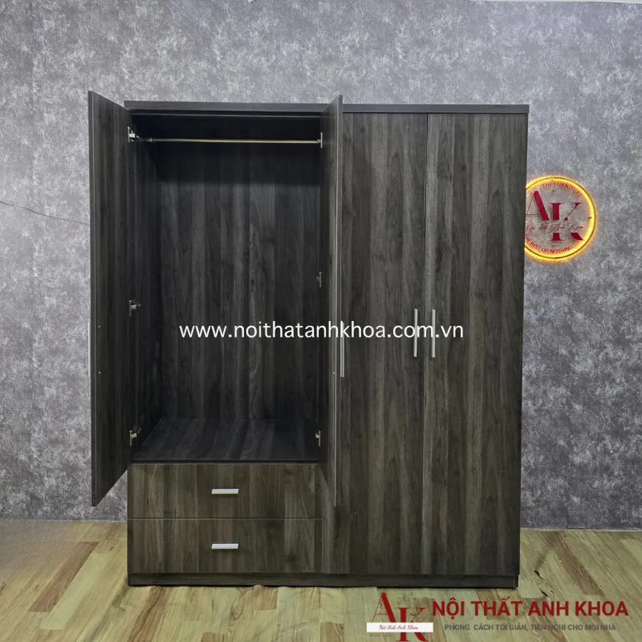 Tủ Quần Áo Giá Rẻ Gỗ MDF Màu Xanh Rêu Vân Gỗ Đẹp