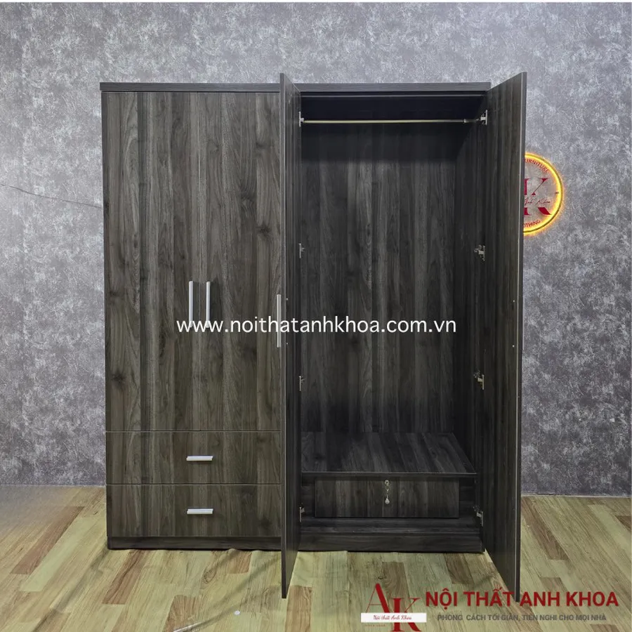 Tủ Quần Áo Giá Rẻ Gỗ MDF Màu Xanh Rêu Vân Gỗ Đẹp