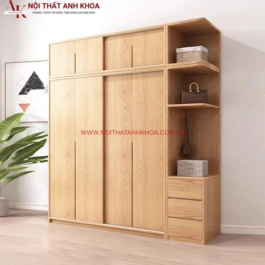 Tủ Quần Áo Gỗ Cao Su Ghép Phủ Veneer Cao Cấp