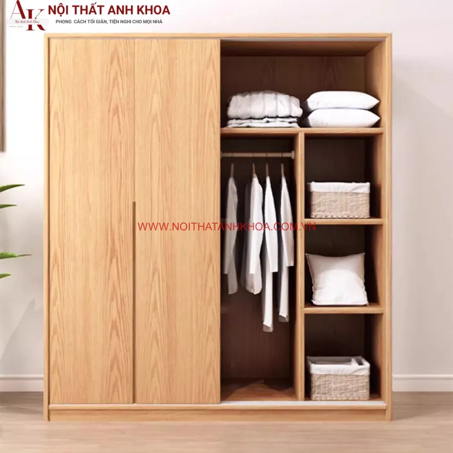 Tủ Quần Áo Gỗ Cao Su Ghép Phủ Veneer Cao Cấp