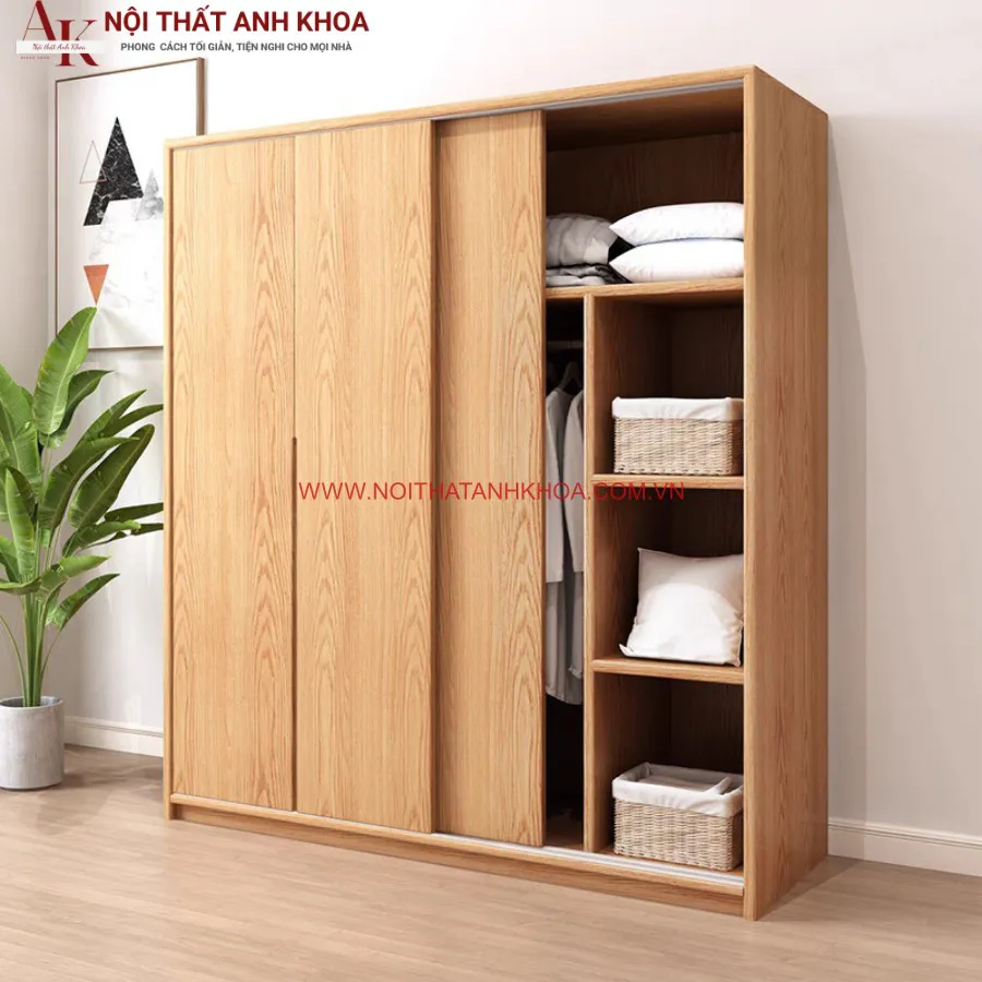 Tủ Quần Áo Gỗ Cao Su Ghép Phủ Veneer Cao Cấp