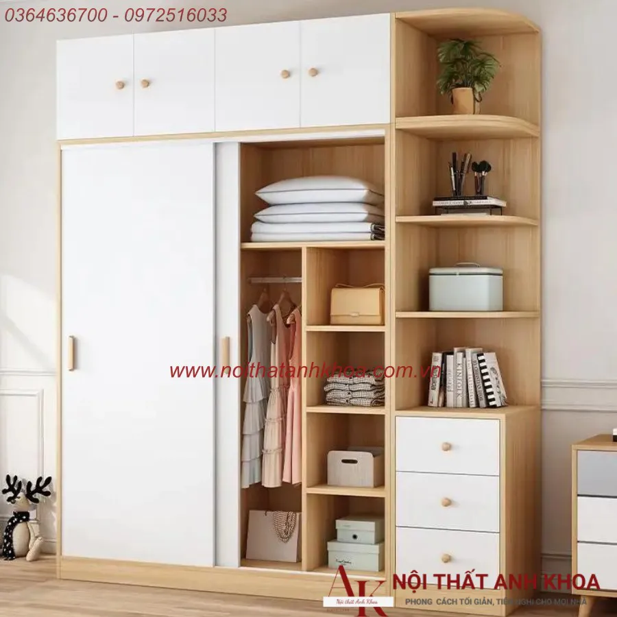 Tủ Quần Áo Gỗ Công Nghiệp 2 Cánh Cửa Lùa