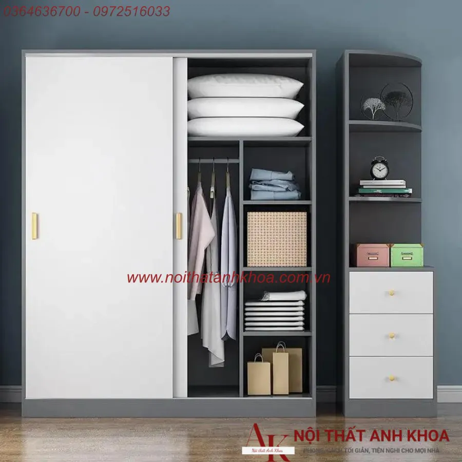 Tủ Quần Áo Gỗ Công Nghiệp 2 Cánh Cửa Lùa