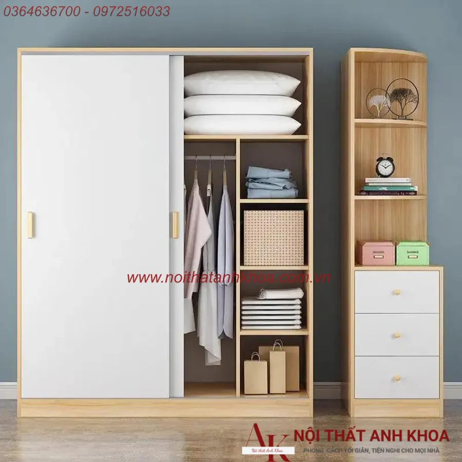 Tủ Quần Áo Gỗ Công Nghiệp 2 Cánh Cửa Lùa