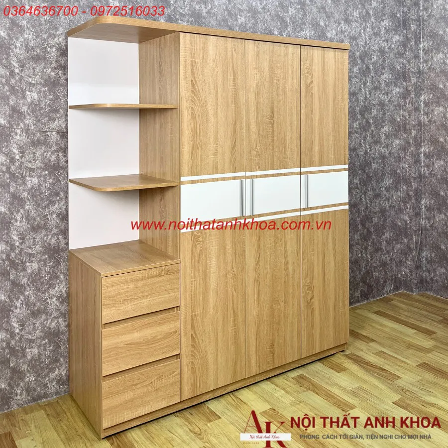 Tủ Quần Áo Gỗ Công Nghiệp 3 Cánh 1m6 Giá Rẻ