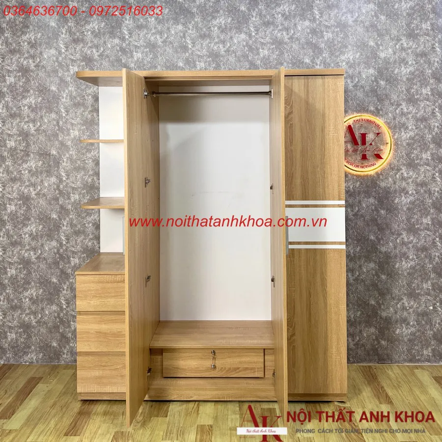 Tủ Quần Áo Gỗ Công Nghiệp 3 Cánh 1m6 Giá Rẻ