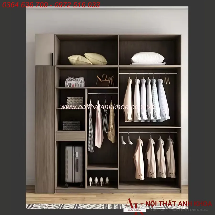 Tủ Quần Áo Gỗ Công Nghiệp 4 Cánh 2 Buồng Phối Màu Đẹp