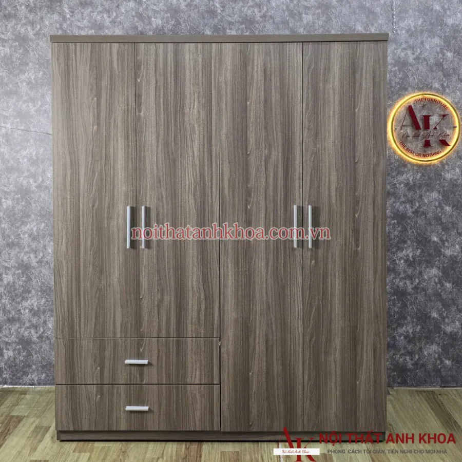 Tủ Quần Áo Gỗ Công Nghiệp 4 Cánh Màu Nâu Vân Gỗ Đẹp Giá Tốt