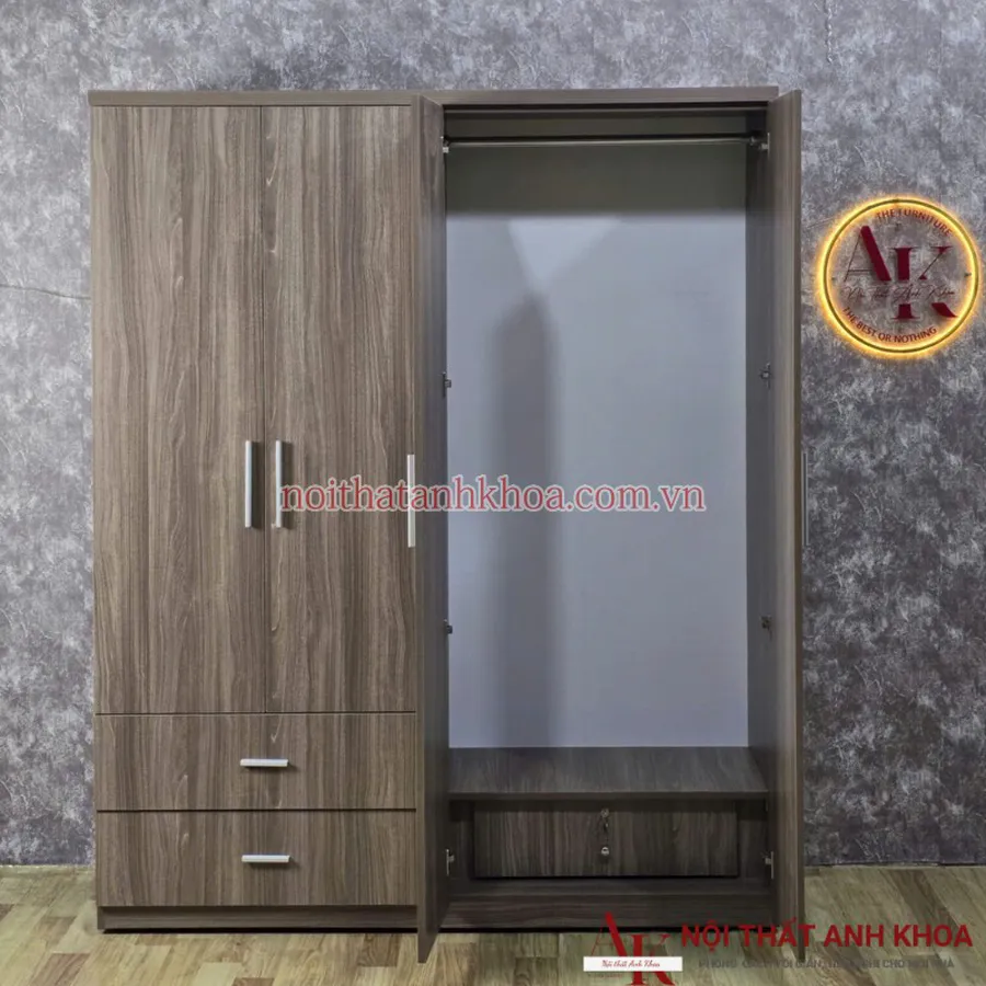 Tủ Quần Áo Gỗ Công Nghiệp 4 Cánh Màu Nâu Vân Gỗ Đẹp Giá Tốt