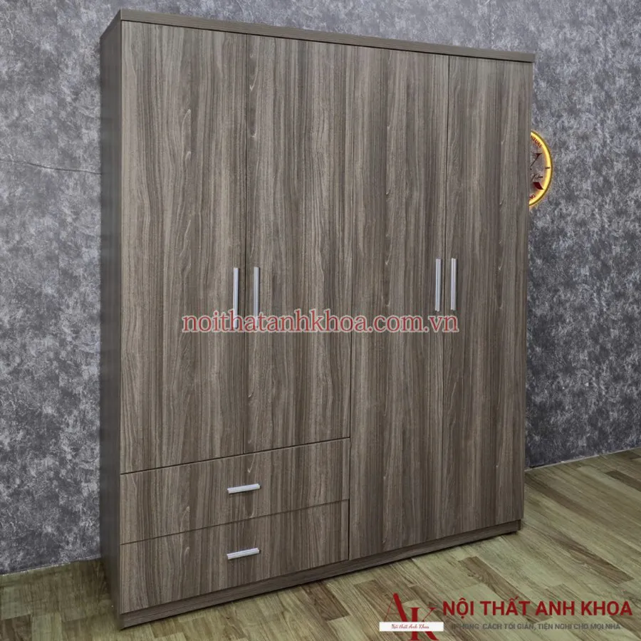 Tủ Quần Áo Gỗ Công Nghiệp 4 Cánh Màu Nâu Vân Gỗ Đẹp Giá Tốt