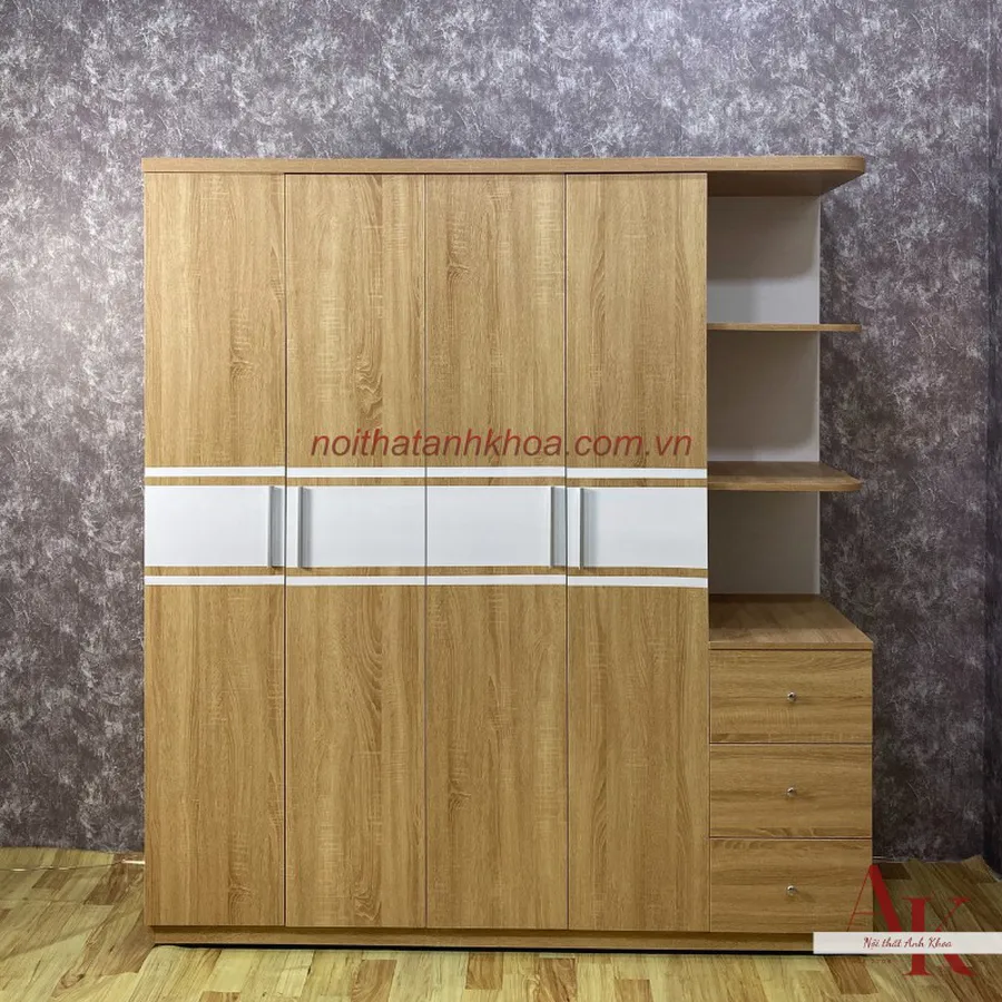 Tủ Quần Áo Gỗ Công Nghiệp Màu Vàng Có Kệ Đẹp Phong Cách