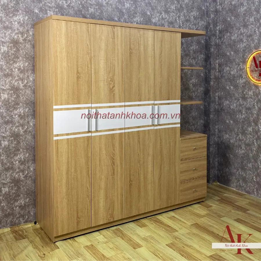 Tủ Quần Áo Gỗ Công Nghiệp Màu Vàng Có Kệ Đẹp Phong Cách