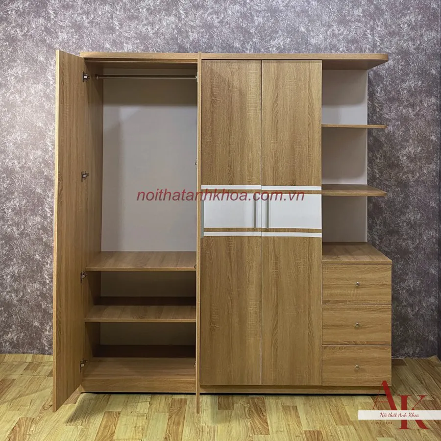 Tủ Quần Áo Gỗ Công Nghiệp Màu Vàng Có Kệ Đẹp Phong Cách