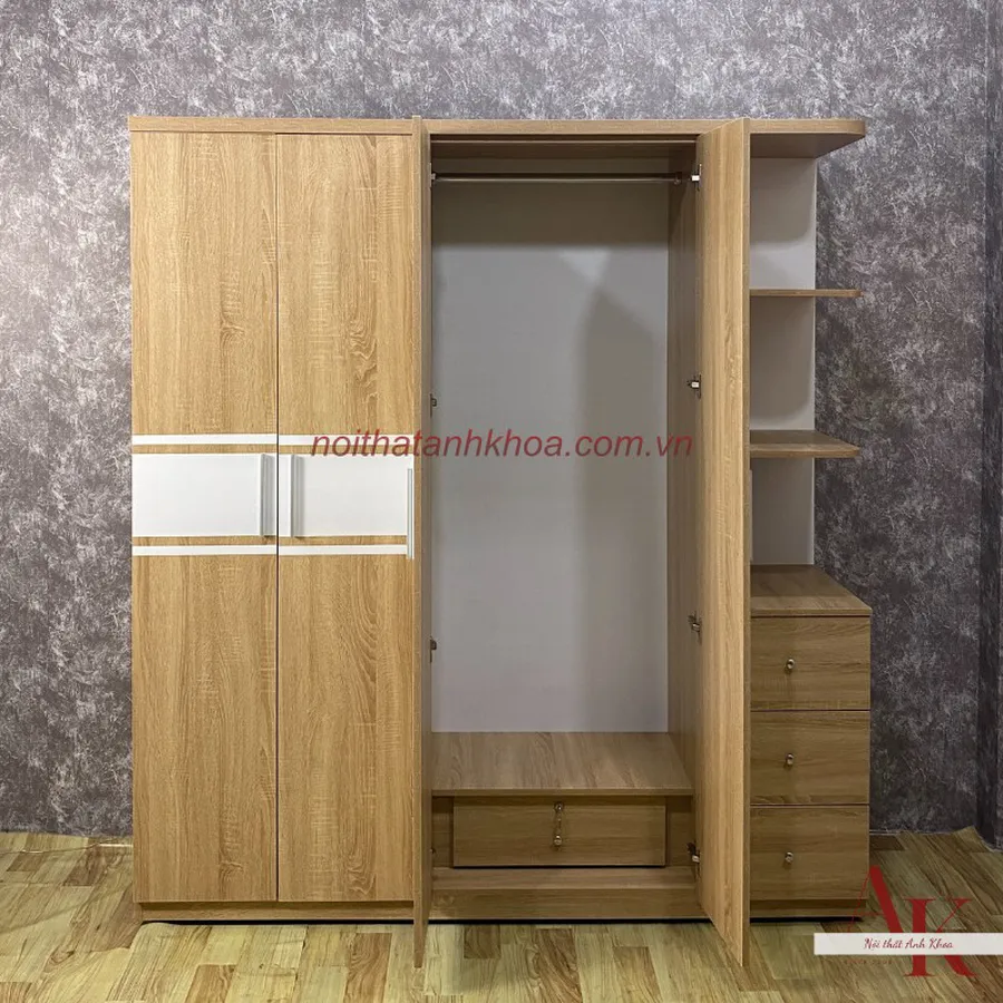 Tủ Quần Áo Gỗ Công Nghiệp Màu Vàng Có Kệ Đẹp Phong Cách