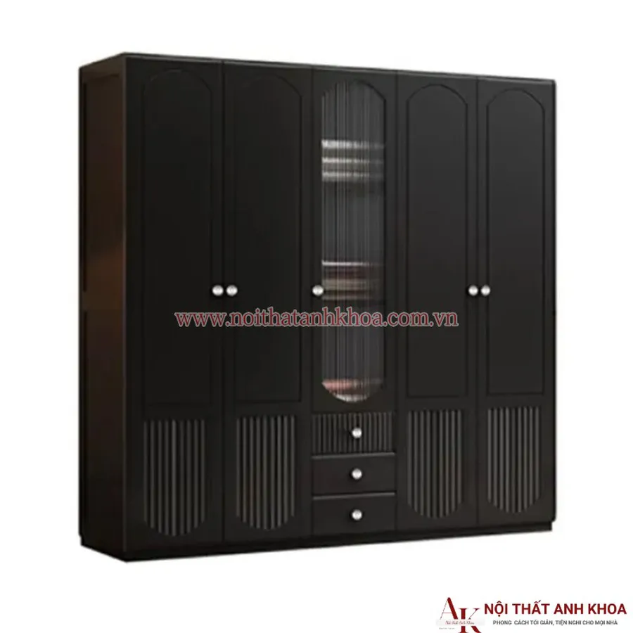 Tủ Quần Áo Gỗ Công Nghiệp 5 Cánh Màu Đen Đẹp Hiện Đại