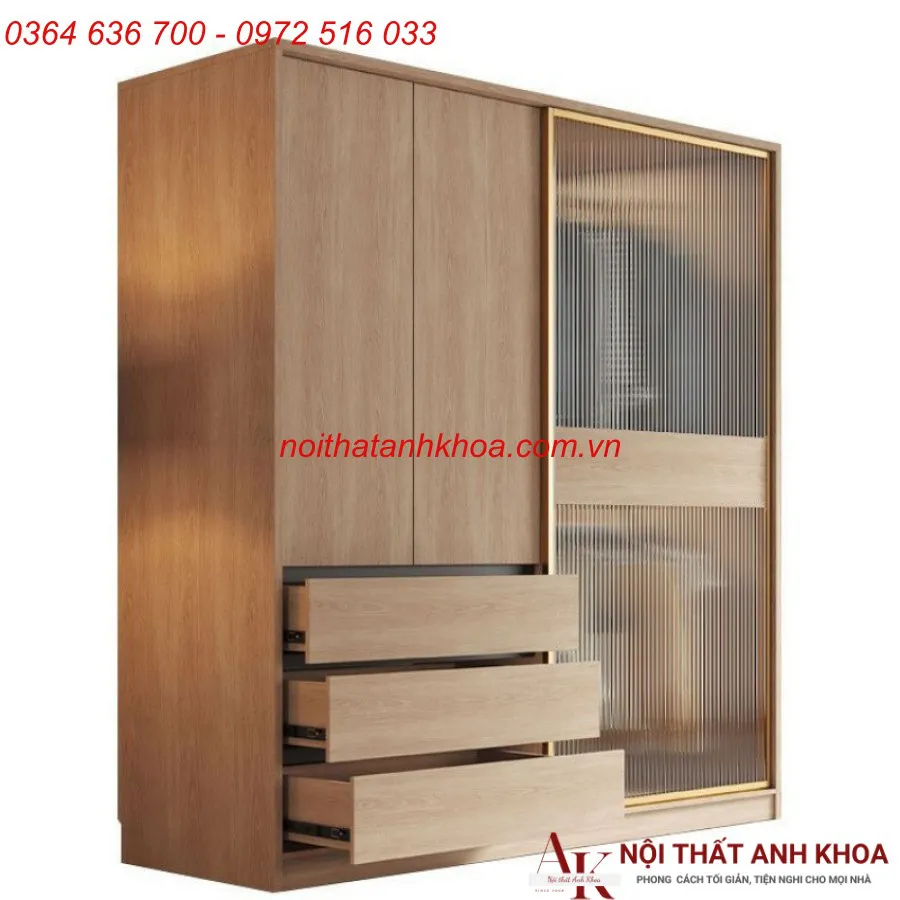 Tủ Quần Áo Gỗ Công Nghiệp Cánh Kính Lùa Đẹp Hiện Đại