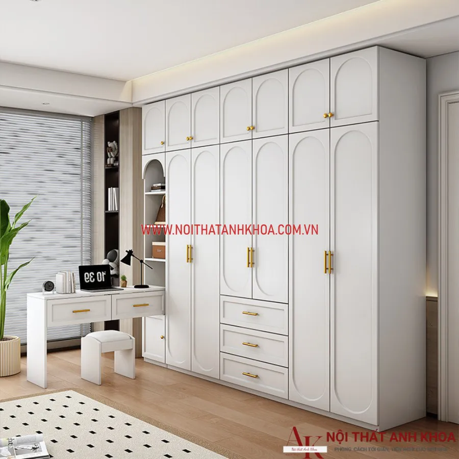 Tủ Quần Áo Gỗ Công Nghiệp Cánh Pano Phong Cách Cổ Điển
