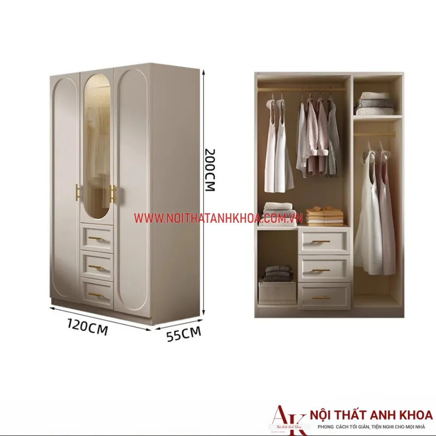 Tủ Quần Áo Gỗ Công Nghiệp Cánh Pano Phong Cách Cổ Điển