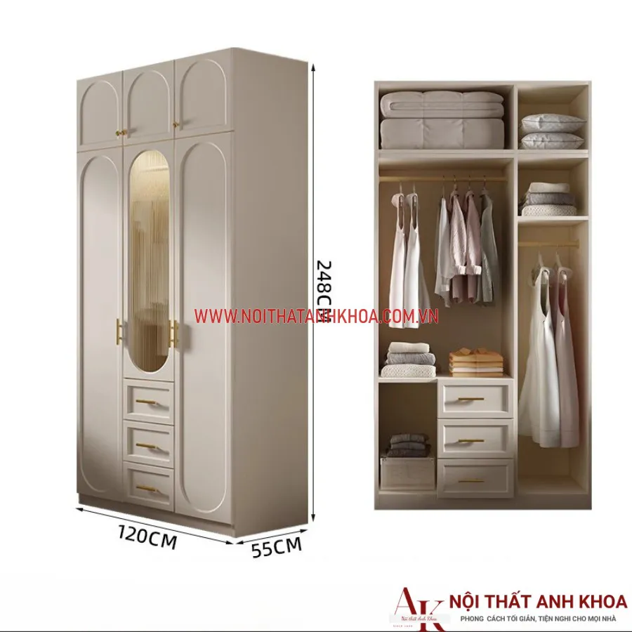 Tủ Quần Áo Gỗ Công Nghiệp Cánh Pano Phong Cách Cổ Điển