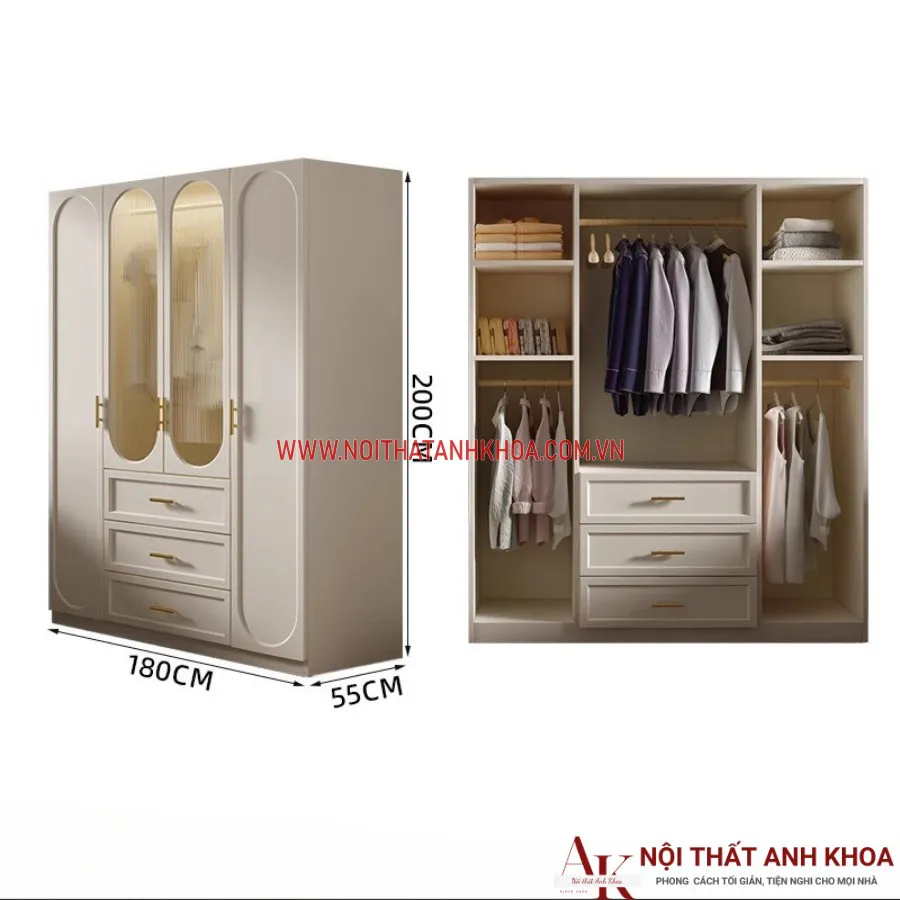 Tủ Quần Áo Gỗ Công Nghiệp Cánh Pano Phong Cách Cổ Điển
