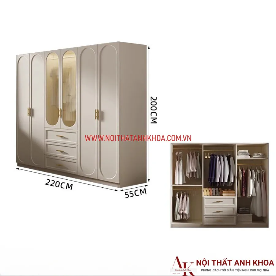 Tủ Quần Áo Gỗ Công Nghiệp Cánh Pano Phong Cách Cổ Điển