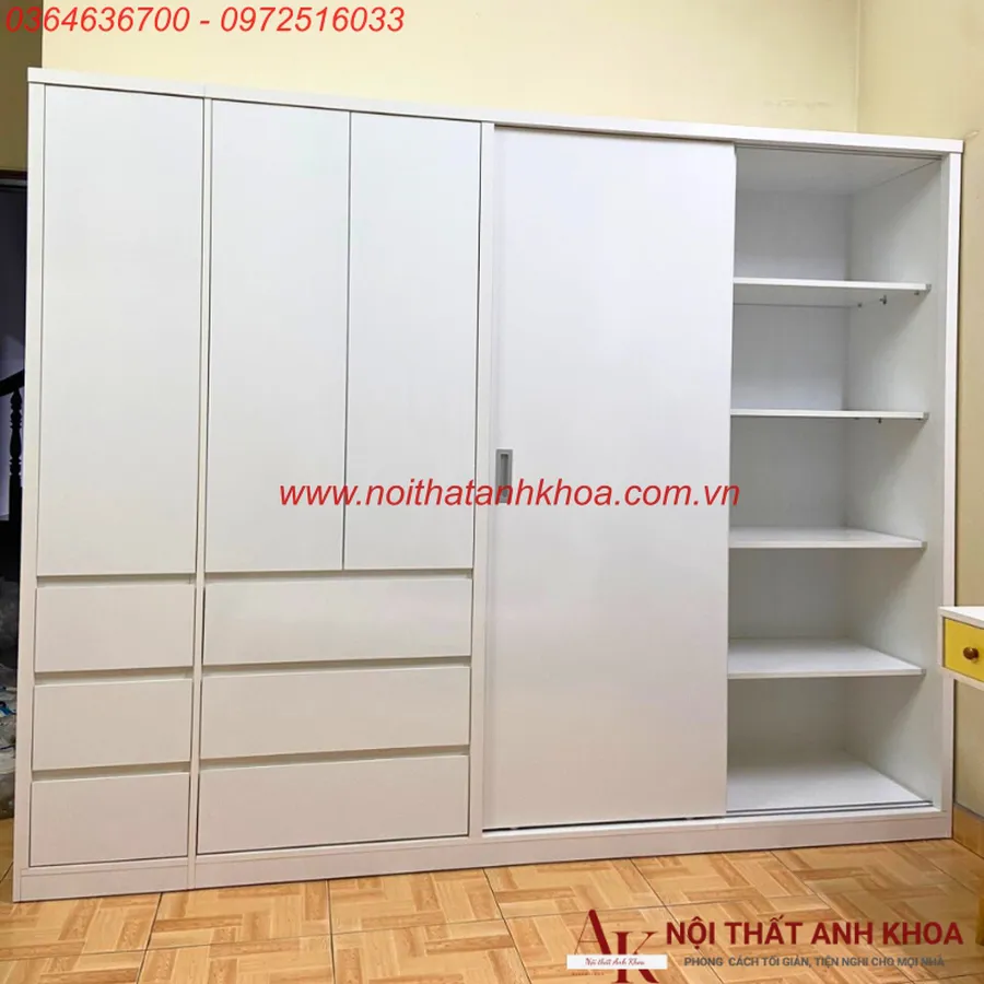 Tủ Quần Áo Gỗ Công Nghiệp Màu Trắng Đẹp Thiết Kế Hiện Đại Sang Trọng